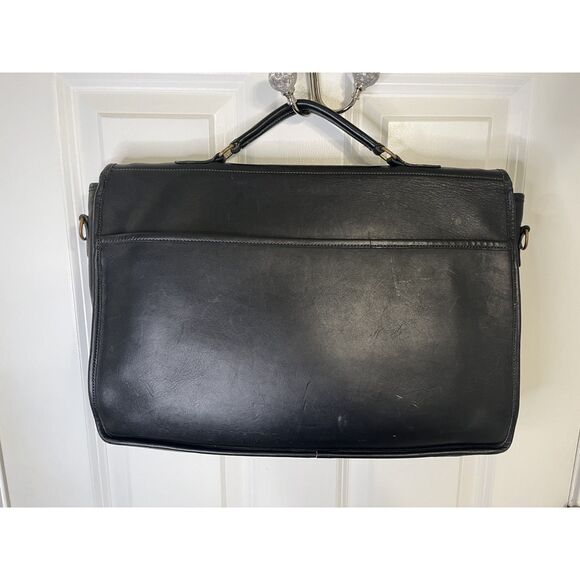Vintage Laura USA Black Leather Briefcase Laptop Bag Work Satchel - Picture 2 of 8